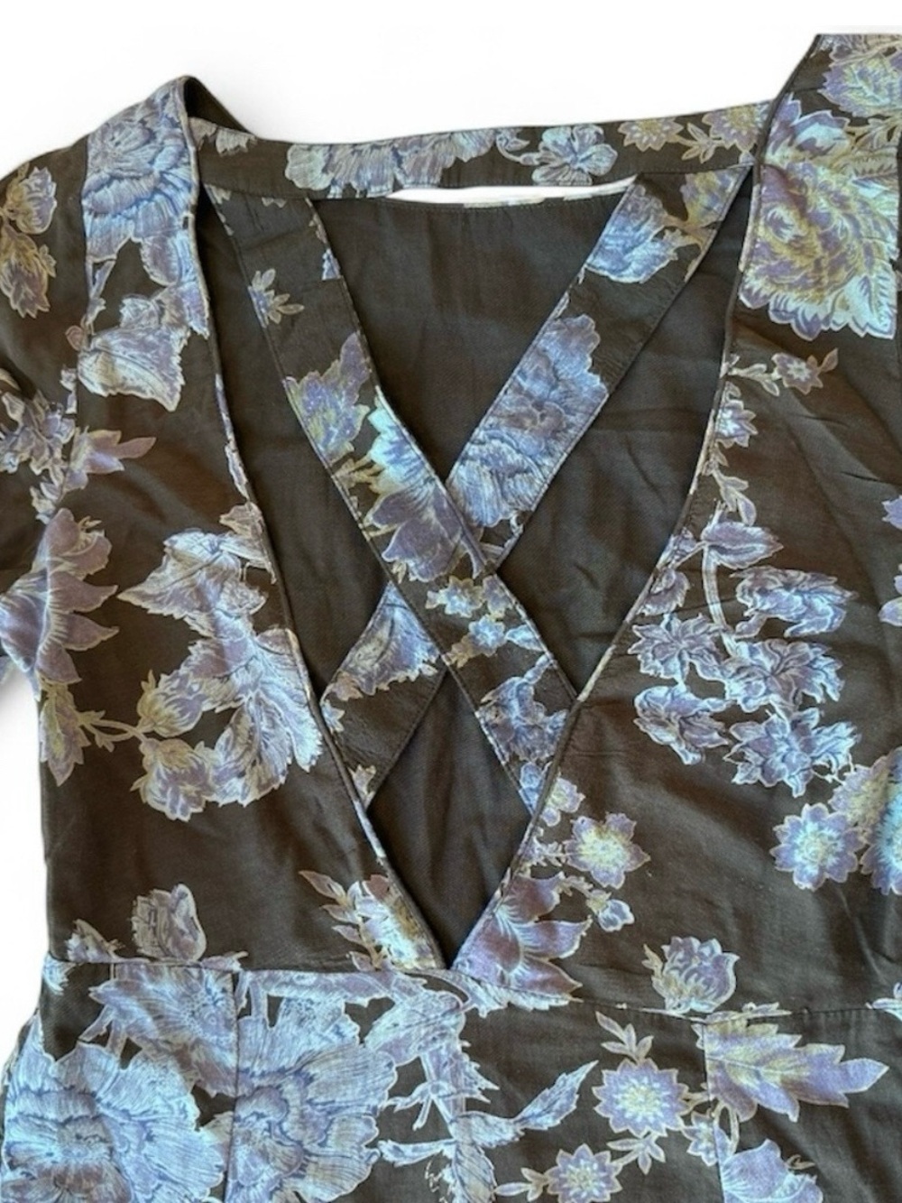 Free People Melrose Maxi Dress with Dark Gray and Blue Floral Print Bell Sleeves - Picture 4 of 5